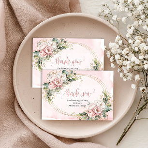 Elegante Roze Roze Bloemige Groene Bedankkaart