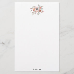 Elegante Roze Roze Bloemige Monogram Briefpapier