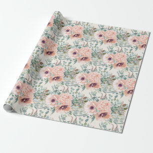 Elegante roze roze bloemige saliegroene bladgroen cadeaupapier