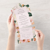 Elegante Roze Roze Bloemige Trouw All In One Uitnodiging (Afscheurbaar)