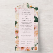 Elegante Roze Roze Bloemige Trouw All In One Uitnodiging (Binnen)