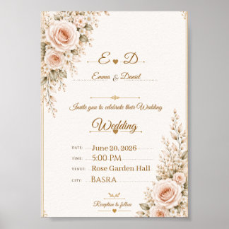 Elegante Roze Roze Bloemige Trouwuitnodiging Poster