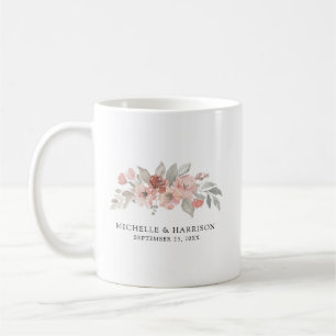 Elegante Roze Roze Bloemige Waterverf Bruiloft Koffiemok