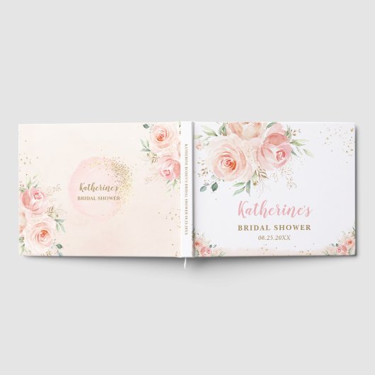 Elegante Roze Roze Bloemrozen Gouden Bruiloft Fees Gastenboek (Volledig)