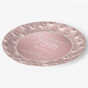 Elegante Roze Roze Goud 75e Verjaardag Papieren Bordje