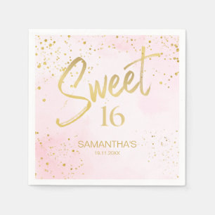 Elegante Roze Roze & Gouden Confetti Sweet 16 Servet