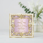 Elegante Roze Roze Gouden Crème Verjaardagsfeestje Kaart (Staand voorkant)
