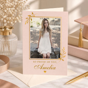 Elegante Roze Roze Gouden Foto Afstudeerfeest  Kaart