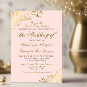 Elegante Roze Roze & Gouden Klassieke Formele Trou Kaart
