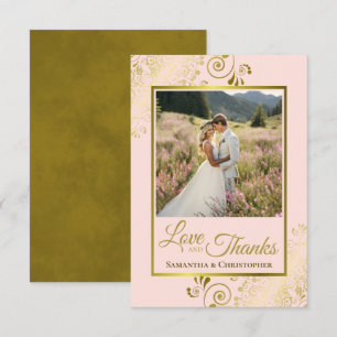 Elegante Roze Roze & Gouden Trouwliefde & Dank Tro Bedankkaart