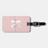 Elegante Roze Roze Grijs Script Monogram Bagagelabel (Voorkant horizontaal)