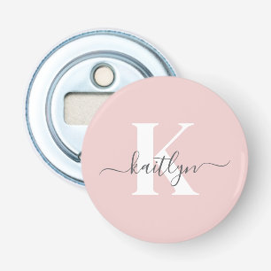 Elegante Roze Roze Grijs Script Monogram Button Flesopener