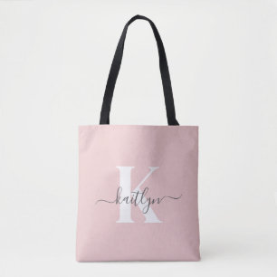 Elegante Roze Roze Grijs Script Monogram Draagtas