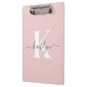 Elegante Roze Roze Grijs Script Monogram Klembord (Links)