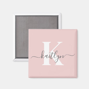 Elegante Roze Roze Grijs Script Monogram Magneet