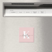 Elegante Roze Roze Grijs Script Monogram Magneet (Insitu (Vaatwasser))