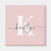 Elegante Roze Roze Grijs Script Monogram Magneet (Voorkant)