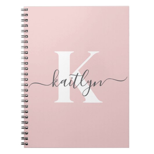 Elegante Roze Roze Grijs Script Monogram Notitieboek (Voorkant)