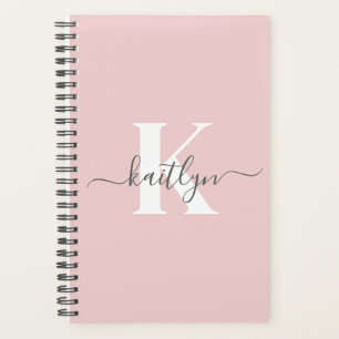 Elegante Roze Roze Grijs Script Monogram Planner