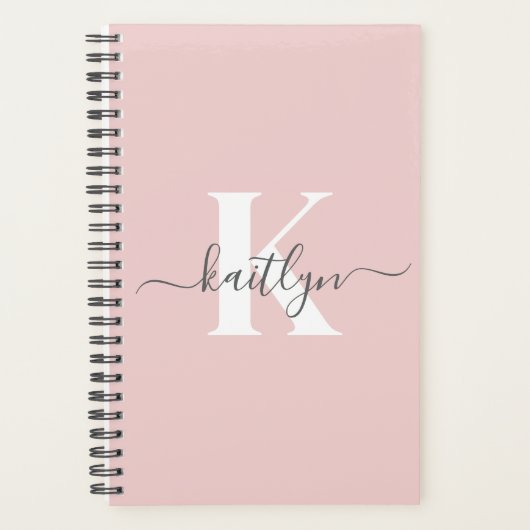Elegante Roze Roze Grijs Script Monogram Planner (Voorkant)