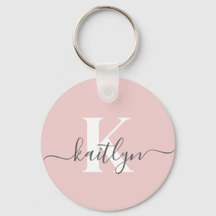 Elegante Roze Roze Grijs Script Monogram Sleutelhanger