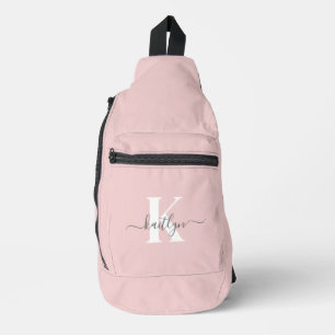 Elegante Roze Roze Grijs Script Monogram Sling Bag