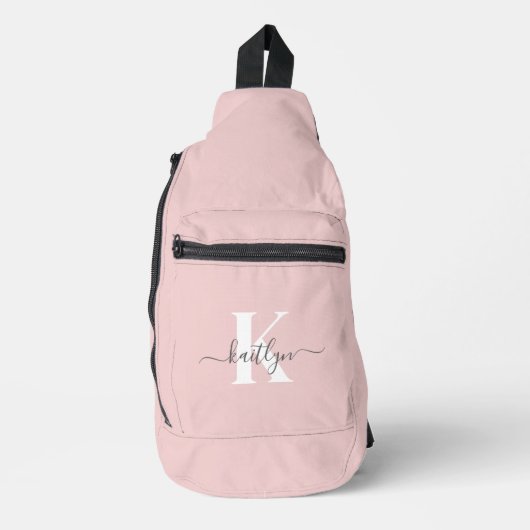 Elegante Roze Roze Grijs Script Monogram Sling Bag (Voorkant)