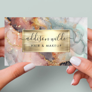 Elegante Roze Roze Mint En Gouden Waterverf Marmer Visitekaartje