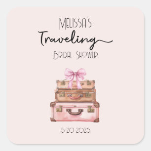 Elegante Roze Roze Reis Avontuur Bruids Bruiloft Vierkante Sticker