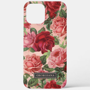 Elegante Roze Roze Roze Bloemen Custom Name iPhone 12 Pro Max Hoesje