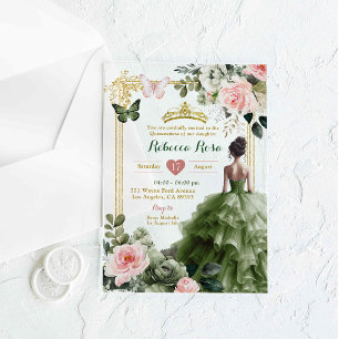 Elegante Roze Roze Salie Groene Quinceañera Acryl Uitnodigingen