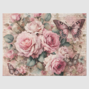 Elegante Roze Roze Vintage Bloemen Decoupage Tissuepapier