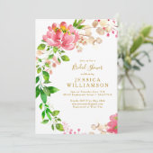 Elegante Roze Roze Waterverf Bloem Bruidsdouche Kaart (Staand voorkant)