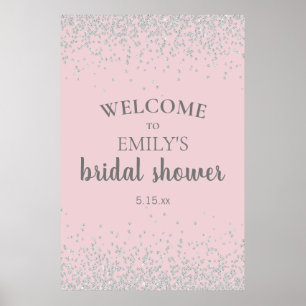Elegante Roze Roze Zilveren Confetti Bruiloftsfees Poster