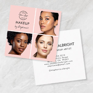 Elegante Roze Roze Zwarte Script 3 Foto Make-up Vierkante Visitekaartje
