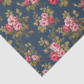 Elegante Roze Rozen-Blauwe Achtergrond Tissuepapier (Detail)