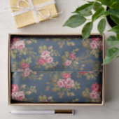 Elegante Roze Rozen-Blauwe Achtergrond Tissuepapier (Geschenk)