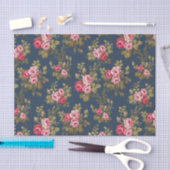 Elegante Roze Rozen-Blauwe Achtergrond Tissuepapier (Craft)