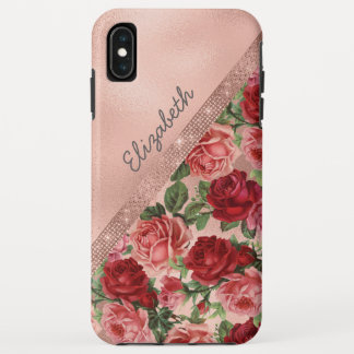 Elegante  Roze Rozen Bloemen Monogrammed iPhone XS Max Hoesje