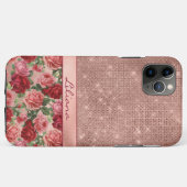 Elegante  Roze Rozen Bloemen Naam Case-Mate iPhone Case (Achterkant (horizontaal))