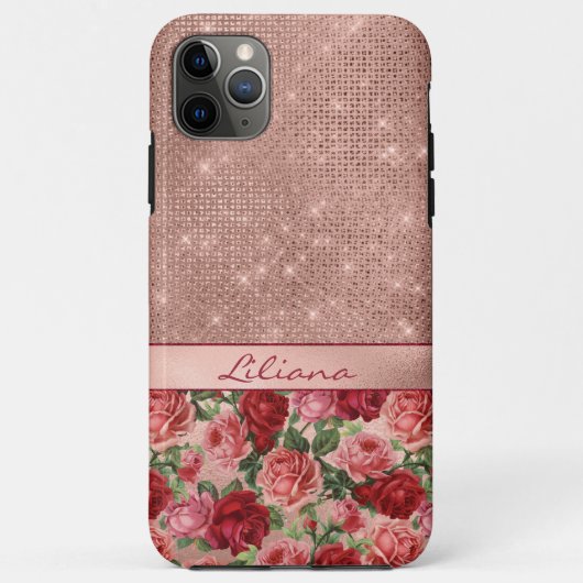 Elegante  Roze Rozen Bloemen Naam Case-Mate iPhone Case (Achterkant)
