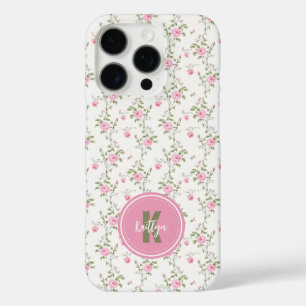 Elegante Roze Rozen Bloemen Patroon Monogram iPhone 16 Pro Hoesje