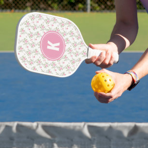 Elegante Roze Rozen Bloemen Patroon Monogram Pickleball Paddle