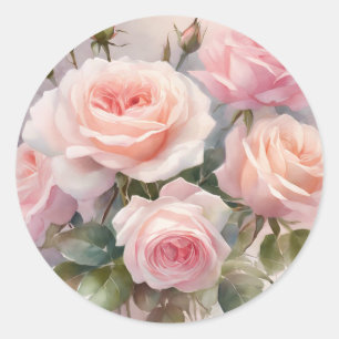 Elegante Roze Rozen Bloementuin Ronde Sticker
