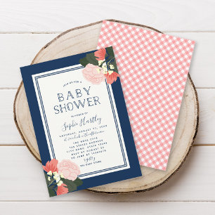 Elegante Roze Rozen Bloemige Baby Shower Uitnodigi Kaart