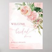 Elegante roze rozen bruidsfeest welkom bord poster (Voorkant)