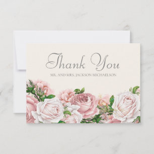 Elegante Roze Rozen Crème Trouw Dankjewel Bedankkaart