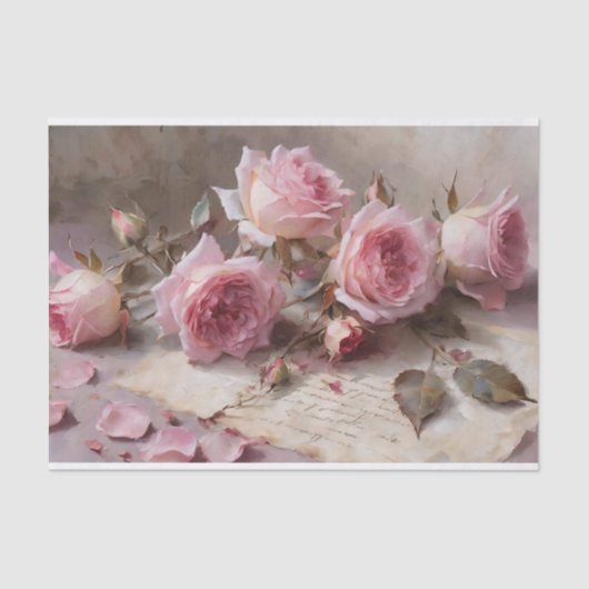 Elegante Roze Rozen Decoupage Tissuepapier (Voorkant)
