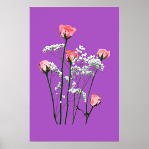 Elegante Roze Rozen en Baby's Breath Bloemenposter Poster