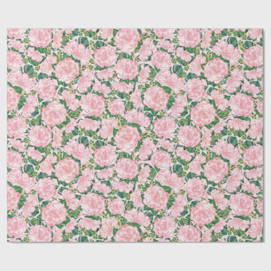 Elegante Roze Rozen en Monstera bladeren Bloemen Cadeaupapier (Vlak)
